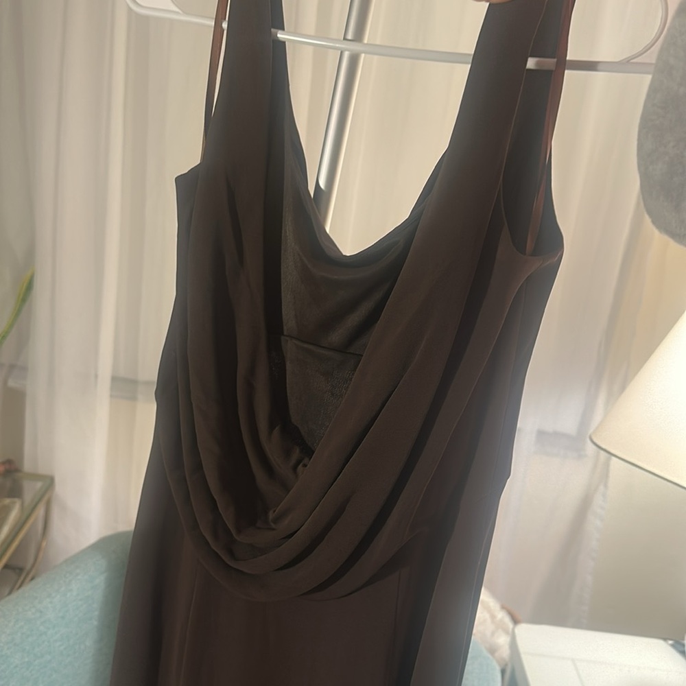 Andrea Polizzi /Rex Lester Maxi Sz 8 Vintage Plunging Back Chocolate Brown Dress - Picture 5 of 7